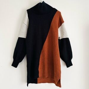 Baltic Born Diego Sweater Dress Black Cream Rust Cowl Neck Sz S Blu Pepper